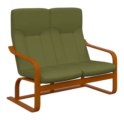 BO - 2 dvojkřeslo, dřevěná kostra, moření třešeň, látka BORA 38, kiwi